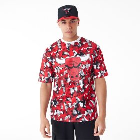   New Era NBA Team All Over Print Mesh Chicago Bulls Oversized T-Shirt Red