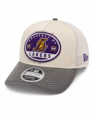 New Era Los Angeles Lakers 9FORTY A-Frame Frayed Trucker Cap White ONE