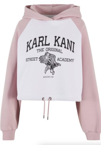 Karl Kani Woven Signature Street Academy Crop Raglan Hoodie White/Rose S