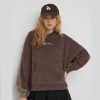 KARL KANI SWEATSHIRT SMALL SIGNATURE BLOCK OS TOWELING HOODIE BROWN/TAUPE XS