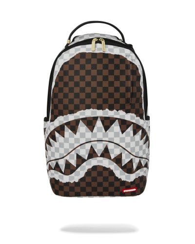Sprayground Cream And Brown Tear Check Backpack Brown ONE