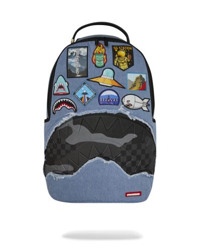 Sprayground Denim Tear 3 Am Patches Backpack Blue ONE