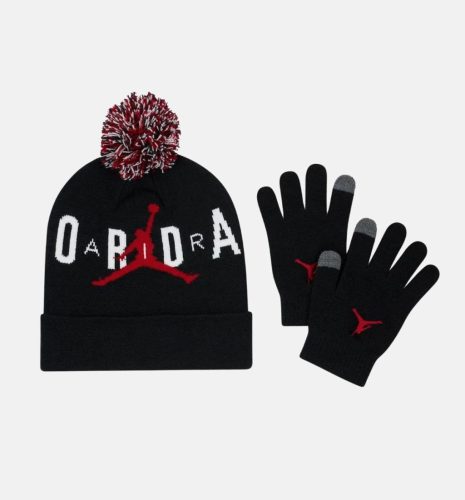 Jordan Kids Jan Hbr Pom Beanie Set Kit Black 8-20YR