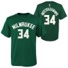 Nike NBA Milwaukee Bucks Antetokounmpo Giannis Name And Number SS Tee Green L