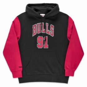   MITCHELL & NESS CHICAGO BULLS DENNIS RODMAN Mens Name & Number Pullover Hoody Black / Red
