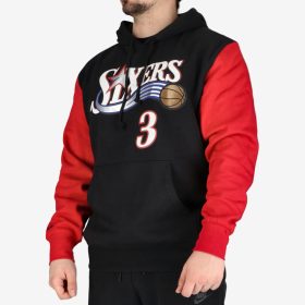   MITCHELL & NESS PHILADELPHIA 76ERS ALLEN IVERSON Mens Name & Number Pullover Hoo Black / Red