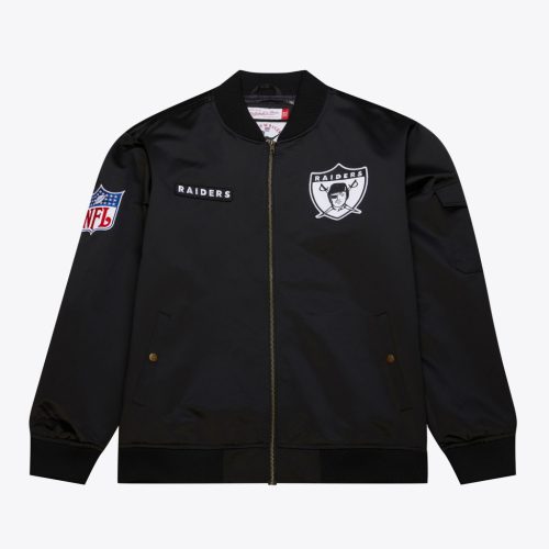 Mitchell & Ness NFL Team Leader Satin Bomber Vintage Logo Oakland Raiders Black M