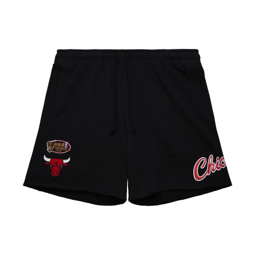 MITCHELL & NESS NBA POSTGAME FLEECE SHORTS VINTAGE LOGO CHICAGO BULLS BLACK